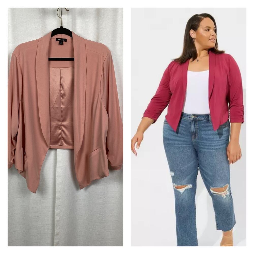 Torrid Pink Studio Crepe Cropped Classic Blazer Jacket Sz.4